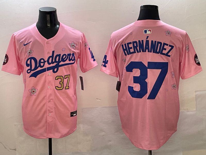 Men Los Angeles Dodgers #37 Hernandez Pink Sakura Edition 2025 Nike MLB Jersey style 2->los angeles dodgers->MLB Jersey